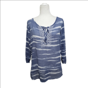 Eddie Bauer Cotton Gauze Top Blouse Embroidered Loosefit Lightweight Large